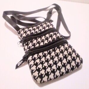 NuPouch Black White Houndstooth Print Cross Body Pouch Bag